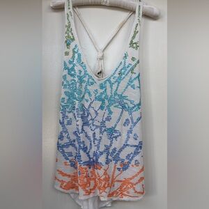 MILLY relaxed fit sequined white tank top (size S) Retail $89